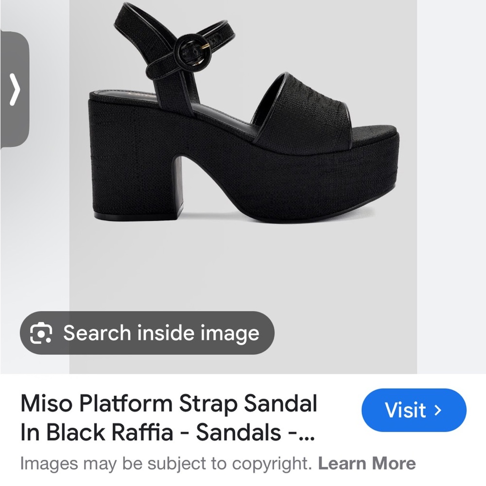 Larroude Black Raffia Platform Sandals, size 7